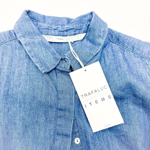 Zara Denim Jean Button Down Long Sleeve Blouse Top Size XS NWT - Picture 3 of 5